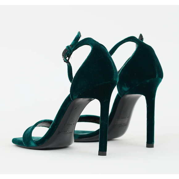 Saint Laurent Amber 105 Malachite Green Velvet Ankle Strap Sandal Pump Heel 36 - Picture 12 of 14